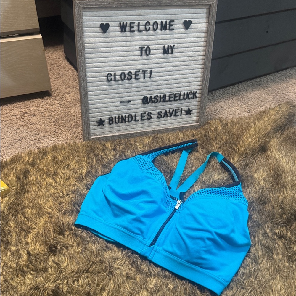 Blue Sports Bra with Mesh Detail